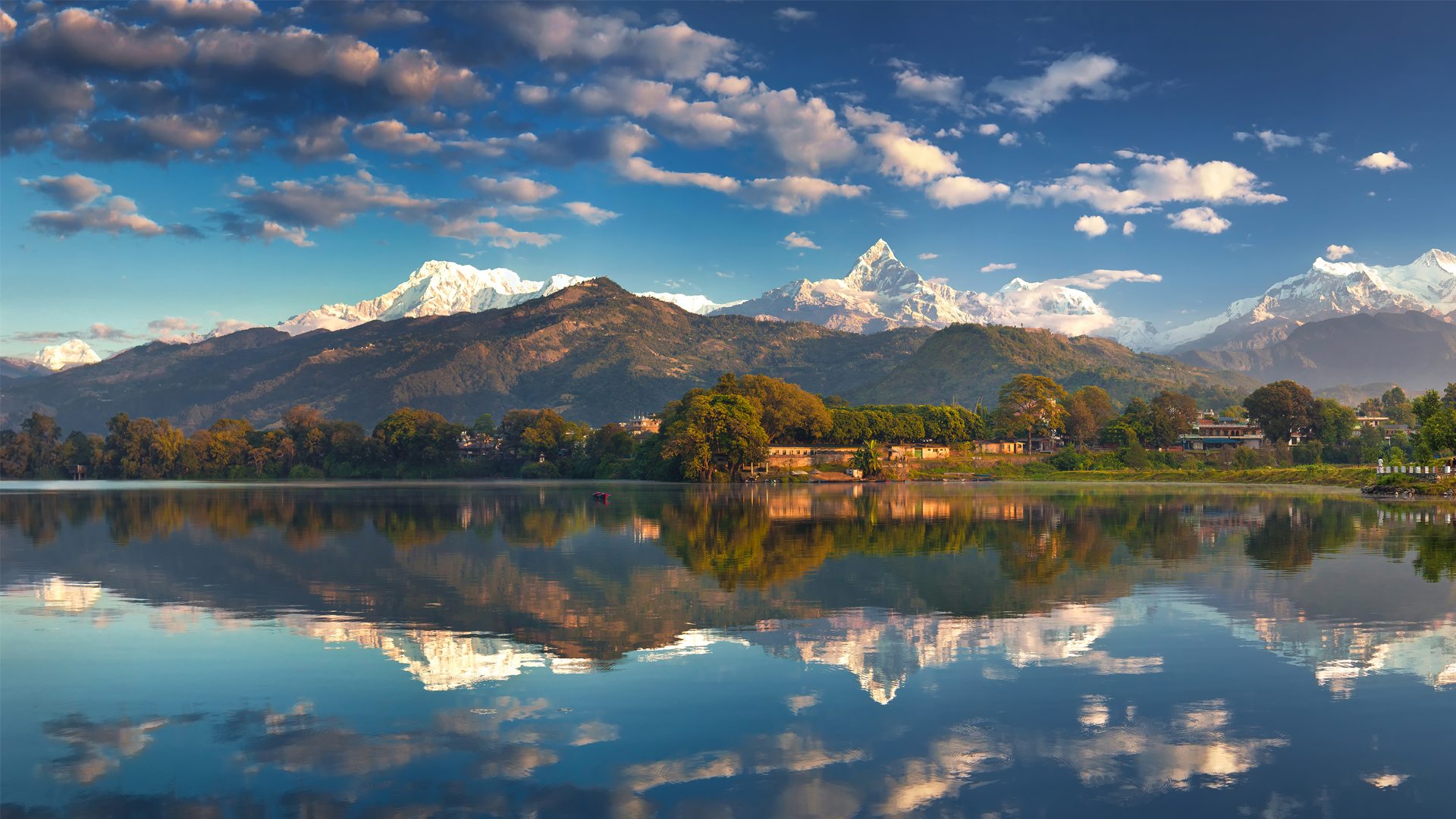 Phewa Lake and Annapurna Mountains in Pokhara